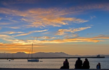 Silhouettes Of People Watching Sunset in San-Francisco, California