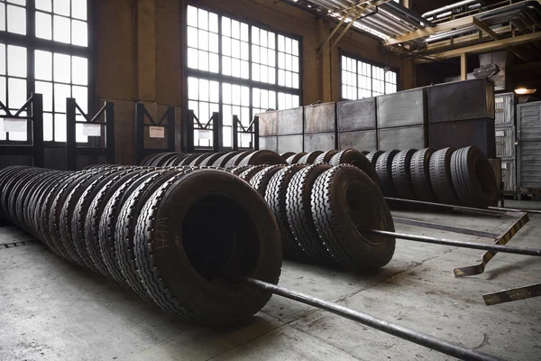 Large tires of a bus garage — Stock Photo, Image