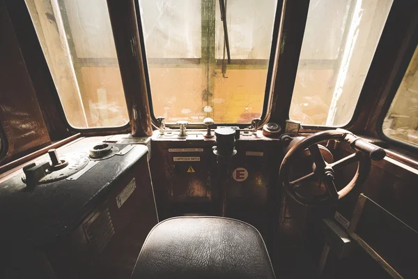 Interior of the old tram driver location — Stok fotoğraf