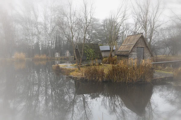 Winter landscape with a small lake, nature — Stock Photo, Image