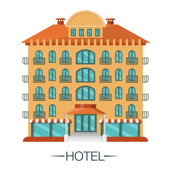 Bellissimo Hotel Europeo Moderno Con Tetto Rosso Balconi Infrastruttura Una Illustrazione Stock