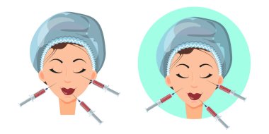 Beautiful woman receiving botox injection, session of mesotherapy. Rejuvenating treatment. Concept of plastic surgery clinic, beauty salon. Isolated icon, illustration in flat vector style on white clipart