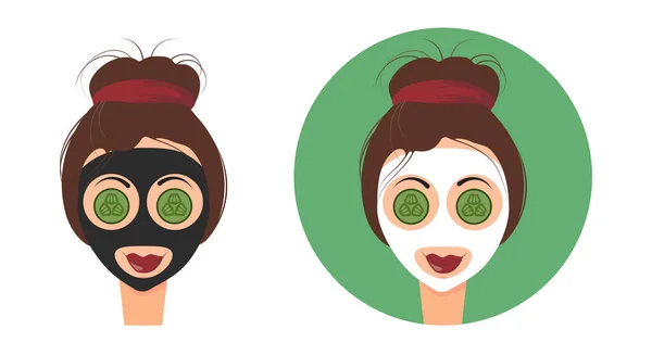 Όμορφη Γυναίκα Κάνει Καλλυντική Μάσκα Προσώπου Θεραπεία Αναζωογόνησης Καθαρισμού Περιποίηση — Διανυσματικό Αρχείο