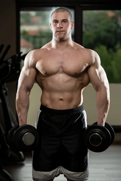 Biceps Exercise With Dumbbells — Stock Photo, Image