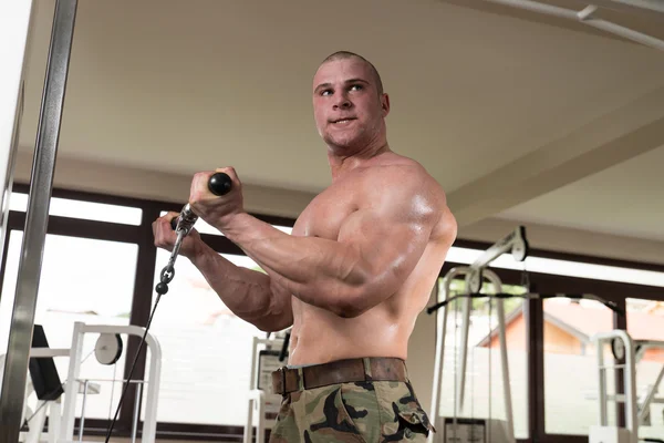 Biceps Exercise On Machine — Stock Photo, Image