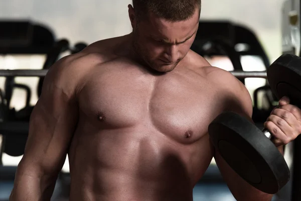 Bodybuilder Exercising Biceps With Dumbbells — Stock Photo, Image