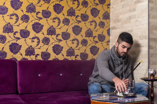 Man Smoking Shisha In The Arabic Cafe — Stock Photo, Image