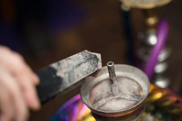 Preparation The Hookah With Charcoal For Smoking — Stock Photo, Image