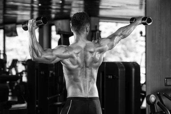 Dumbbells And Well Trained Back — Stock Photo, Image