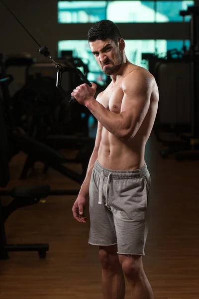 Tired Young Man Trying To Working Out Biceps — Stock Photo, Image