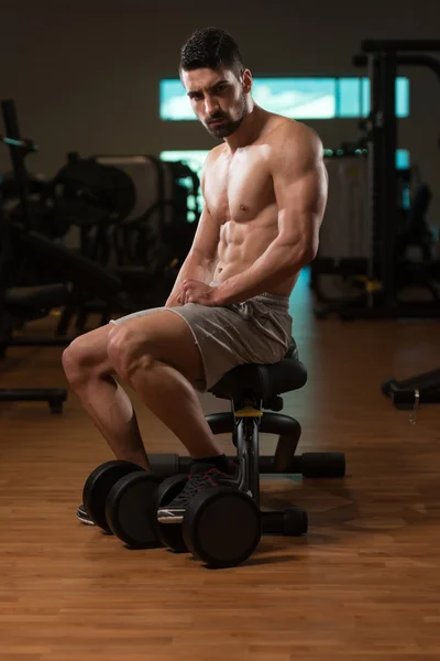 Tired Trainer After Training With Gym Weights — Stock Photo, Image