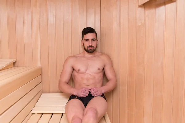 Attractive Man Resting Relaxed In Sauna — Stock Photo, Image