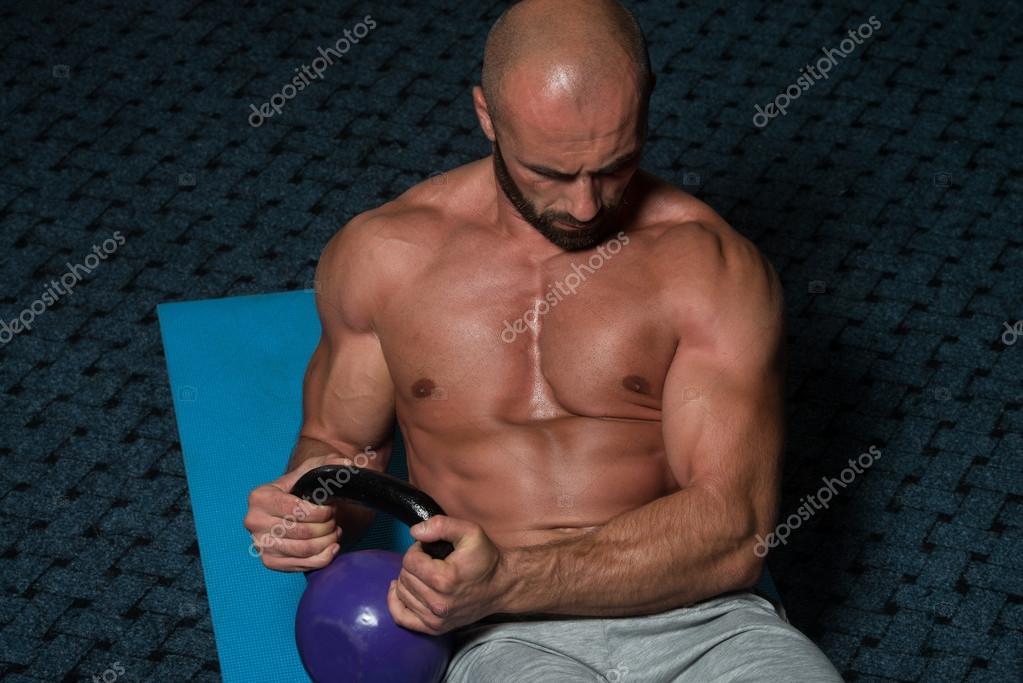 Abdominal Exercises With Kettlebell Bodybuilding Training — Stock Photo