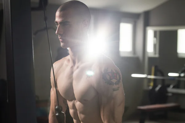 Triceps egzersiz güçlü bir kas adam — Stok fotoğraf