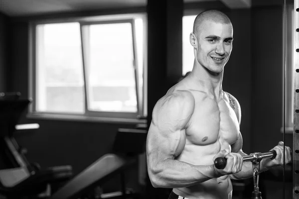Joven ejercitando bíceps en el gimnasio —  Fotos de Stock
