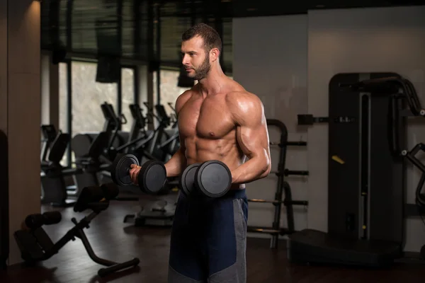 Biceps Exercise With Dumbbells — Stock Photo, Image