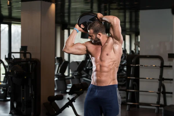 Young Man Workout Abs With Weights — Stock Photo, Image