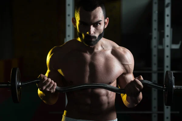 Biceps Exercise With Barbell — Stock Photo, Image