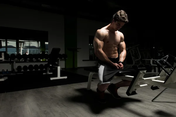 Attractive Young Man Resting In Gym Afther Exercise — Stock Photo, Image