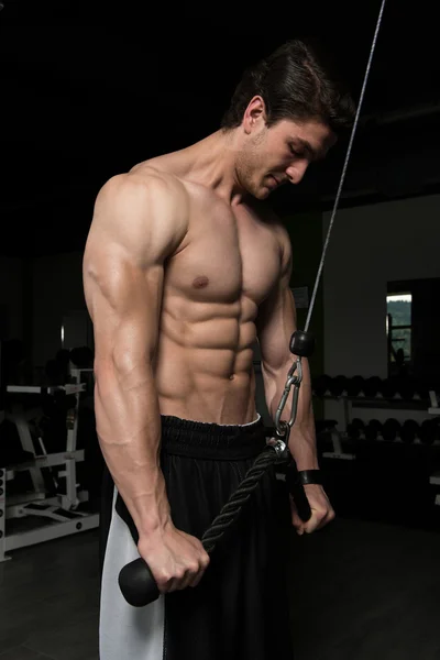 Vücut geliştirmeci Triceps makinede egzersiz — Stok fotoğraf
