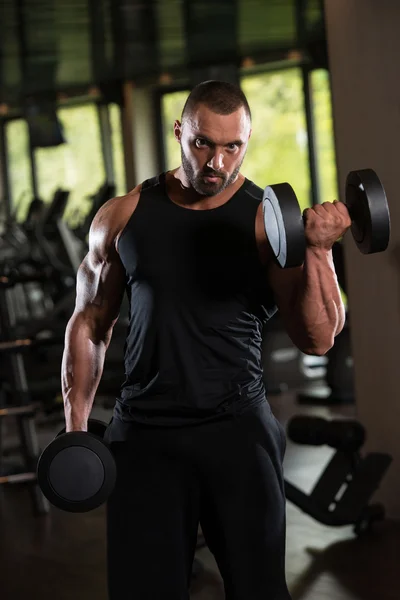 Working Out Biceps With Dumbbells — Stock Photo, Image