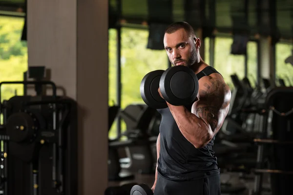 Working Out Biceps With Dumbbells — Stock Photo, Image