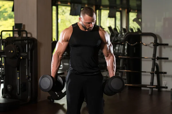 Working Out Biceps With Dumbbells — Stock Photo, Image