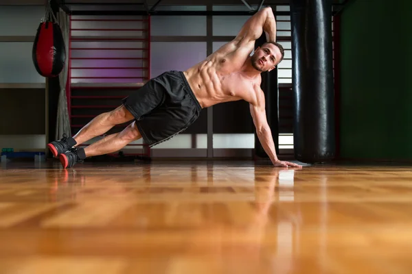 Side Plank Hip Raise Abdominal Crunch — Stockfoto