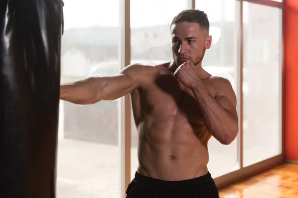 Boxer With Punch Bag In Action — Stock Photo, Image