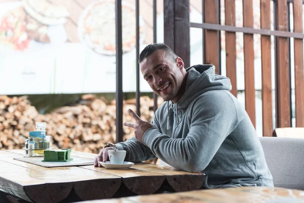 Young Man Drinking Coffee Outdoor — Stock Photo, Image