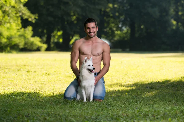 Naked Man And His Dog — Stock Photo, Image