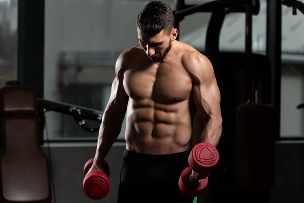 Man Tränar Biceps Ett Gym Hantel Koncentration Lockar — Stockfoto