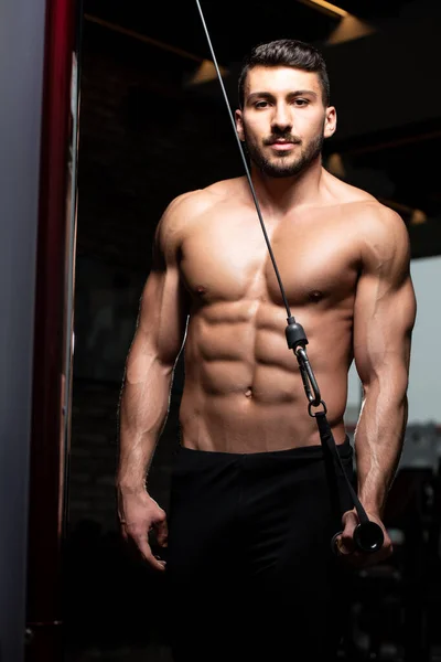 Muscular Fitness Culturista Haciendo Ejercicio Peso Pesado Para Tríceps Máquina — Foto de Stock