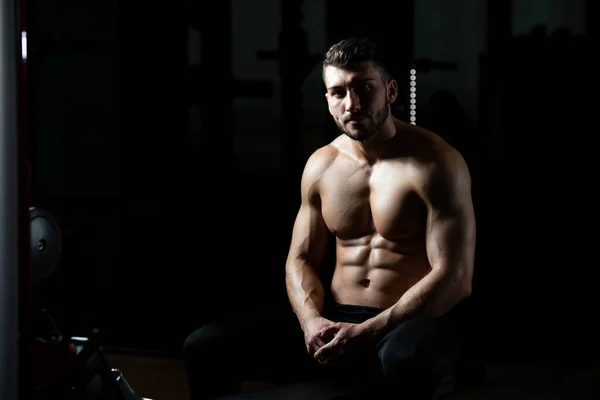 Handsome Good Looking Attractive Young Man Muscular Body Relaxing Gym — Stock Photo, Image