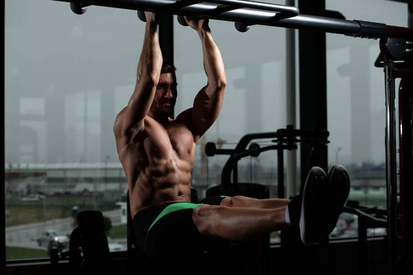 Man Performing Hanging Leg Raises Exercise One Most Effective Exercises — Stok Foto