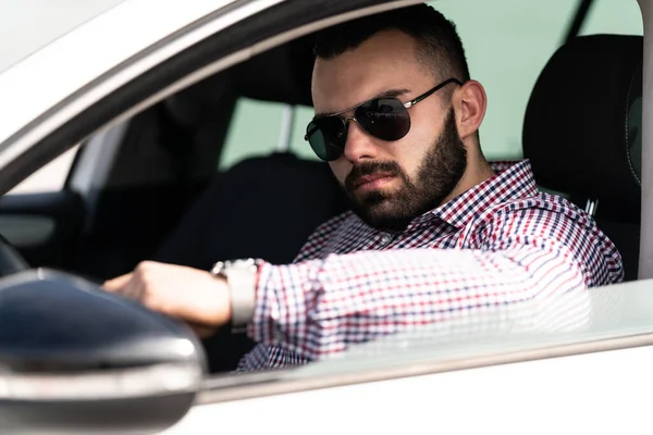 Portrait Man Driver His Car — Stock Photo, Image