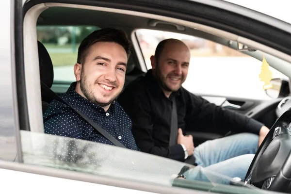 Driving Instructor Man Student Examination Car Testing Learner Driver — Stock Photo, Image