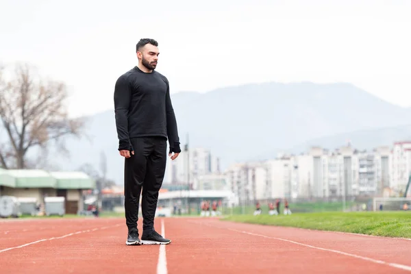 Portrait Fit Sporty Young Man Doing Stretching Park — Stock Photo, Image