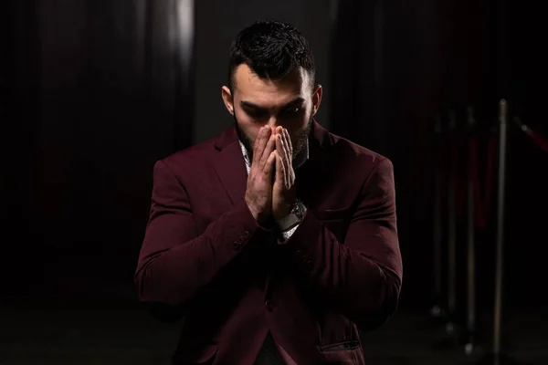 Portrait Young Adult Muslim Man Praying Mosque — Stock Photo, Image