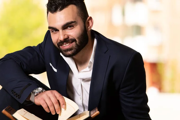 Portrait Young Adult Muslim Man Praying Mosque — Stock Photo, Image