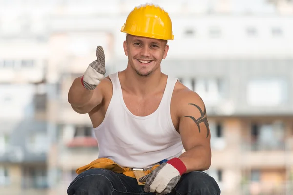 Smiling Contractor Showing Thumb Up — Stock Photo, Image