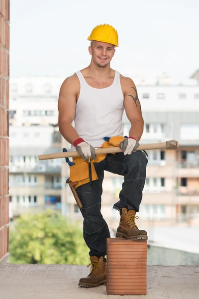 Portrait Of Handsome Engineer With Pickaxe — Stock Photo, Image