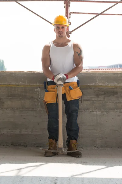 Portrait Of Handsome Engineer With Pickaxe — Stock Photo, Image