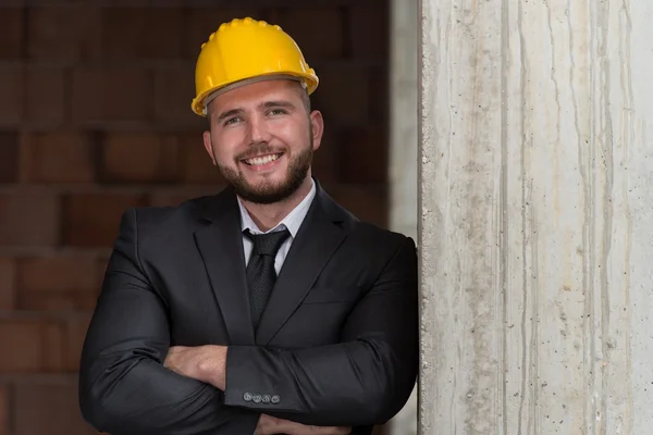 Portrait Of Happy Young Foreman With Hard Hat — Stock Photo, Image