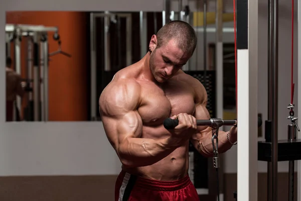 Hombre joven haciendo ejercicios de bíceps en el gimnasio —  Fotos de Stock