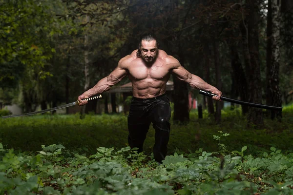 Strong Man With Samurai Sword — Stock Photo, Image