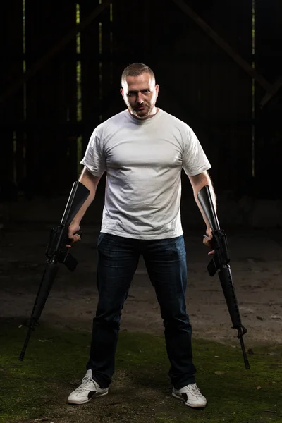 Portrait Of A Man With Machine Gun — Stock Photo, Image