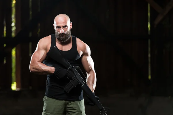 Dangerous Man Portrait With Machine Gun — Stock Photo, Image