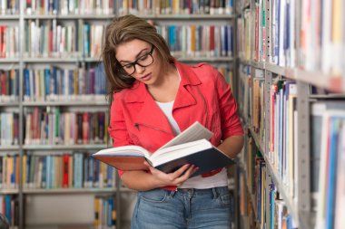 güzel genç üniversite öğrencisi kitaplığı