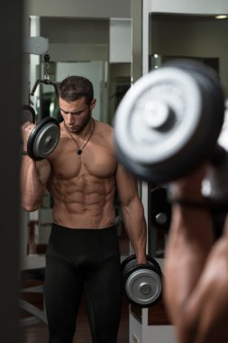 genç erkek spor salonunda pazı egzersizleri yapıyor